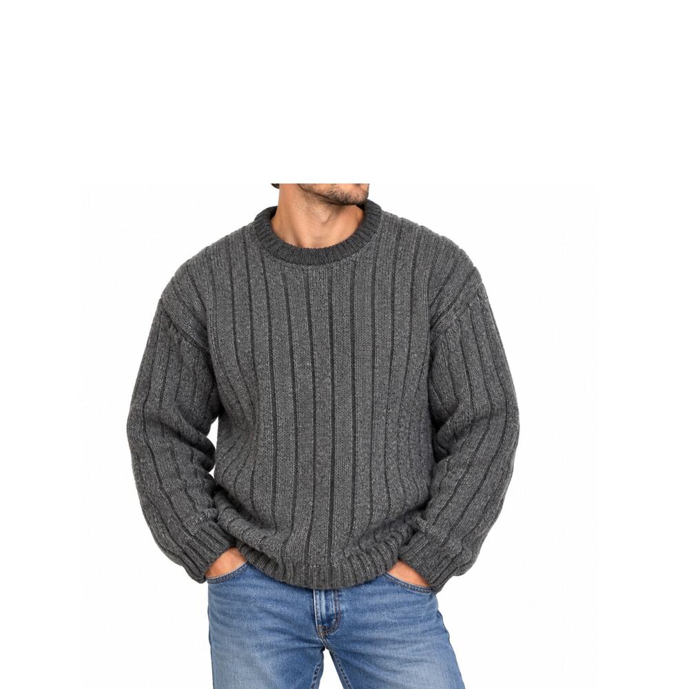 McKennas Wool Sweater Mens Size L Gray Ribbed Crewneck Pullover Made in England